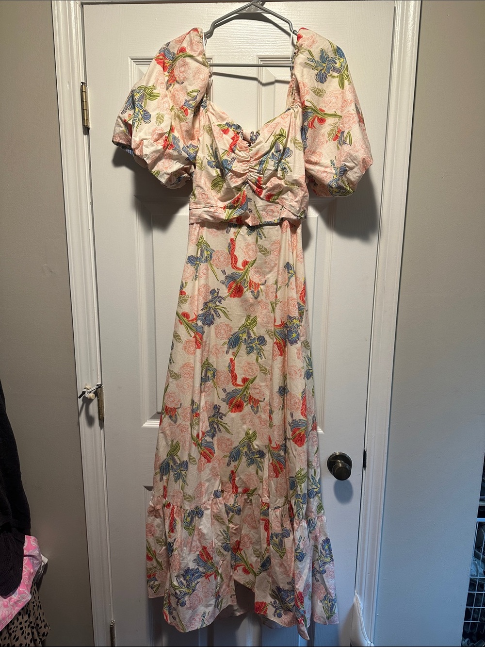 English Factory Pink Floral Puff-Sleeve Maxi Dress